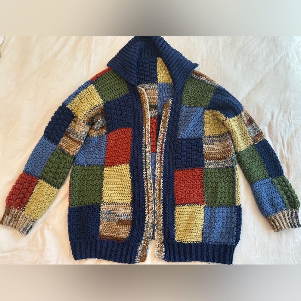 Vintage Patchwork Oversized Knit Cardigan